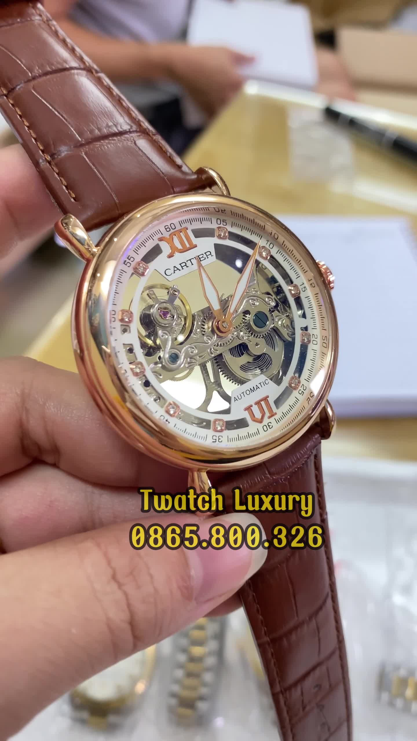 Đồng hồ cartier fake kiểu dáng độc lạ, lộ cơ 2 mặt, ảnh thật - Ảnh 10